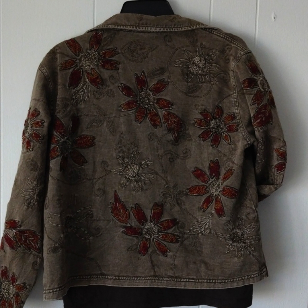 Chico's Brown Embroidered Jean Jacket - Picture 7 of 11